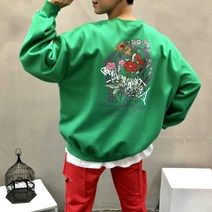 플라워 프린트 레터링 남자 봄 가을 오버핏 맨투맨 티셔츠