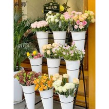 생화거치대 꽃집 꽃다발 스탠드 화분 화원 매대 진열대, 4단 화이트 통 16개 블랙 프레임 4열