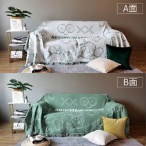 북유럽 그래피티 유럽식 소파 커버 방진 침대 커버 ins 스타일 모던 매트 심플 불규칙 소파 매트, 화이트 그린 참깨 스트리트 폴리 코튼