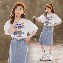 빠빠야네 주니어 여아 빅퍼프툰 청치마 세트