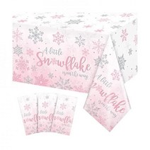 3개 겨울 눈송이 식탁보 미니 눈송이가 오는 길에 샤워 플라스틱 핑크 원더랜드 공주 성별 공개 이상한 나라 장식 54x108.인치, Pink, 3 Pack