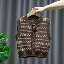 아동복 가을 캐주얼 스웨터 조끼 + 셔츠+팬츠 3피스 세트