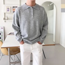 카라니트 남자오버핏 카라맨투맨 단추