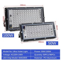 UV 투광 조명 50W 100W LED 무대 블랙 라이트 자외선 홍수 효과 빛 할로윈 크리스마스 댄스 DJ 디스코 파티 바, [01] UV Floodlight Lights, [02] 100W, [02] 110v US Plug