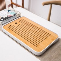 전통 원목 다도 차판 차 트레이 대나무 배수 물 저장 쿵후 세트 거실 커피 배수 보관, 36×24cm