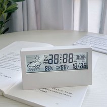 걸스코코 LED 온도계 습도계 시계 요일 기능 공부방 탁상시계, 화이트(투명배경), 1개