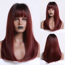 GEMMA 다크 브라운 보보 합성 가발 (Bangs) 어깨 길이 스트레이트 가발 (여성용) Cosplay Daily Hair Wig, LC201-1|미국