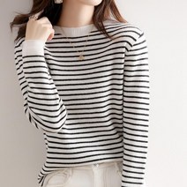 클론 가을 여성 긴팔 니트 여성용 넥 스트라이프 스웨터 하라주쿠 겨울 레트로 두꺼운 슬림 스트레치 따뜻한 상의 풀오버