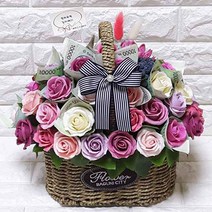 수앤로즈플라워 비누꽃바구니 30송이 40송이 50송이 어버이날선물 병문안선물 개업선물, 50송이-장미