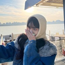 4컬러 겨울 여성 두꺼운 니트 후드 바라클라바 모자, 크림 옐로우