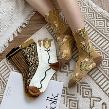 드레스빌앤샵 입체 플라워 앤틱 자수 여자 중목양말 5켤레 세트