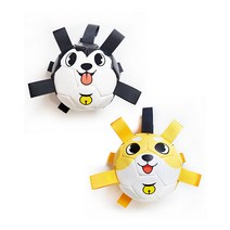 강아지축구공 캐릭터 스트랩볼 블랙+옐로우 세트 애견 공 터그놀이 줄달린공 강아지장난감