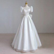 화이트 퍼프 풍성 미카도+오간자 느낌 제주 셀프 촬영용 웨딩드레스, S