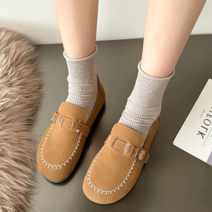 라라티나 데일리 겨울 따뜻한 스티치 퍼 플랫 슈즈