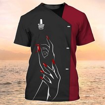 안전 노가다 직업 여성용 티셔츠 프린트 캐주얼 반팔 티 레귤러 네일 전문 유니폼 블라우스 여름 뷰티 작업, 06 B4 SKCS-7_07 XXL