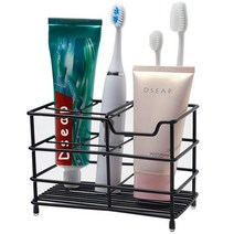Dseap 칫솔 홀더 전동 스테인리스 스틸 욕실용 치약 정리함 스탠드 캐디 블랙 2팩 USA 미국, 1_Black