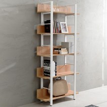 거실서재인테리어 모던가구 사다리책장 집안정리 25평거실 오픈수납 거실정리 스탠드책장 진열대 정리대, 화이트 라이트월넛