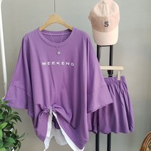 상상그이상 여성용 루즈핏 레이어드 반팔 티셔츠 팬츠 트레이닝 세트 상하의세트 홈웨어 빅사이즈 츄리닝