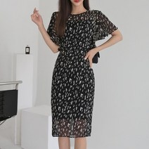 브이와이 VY 여자 SS 라운드 시폰 나염 원피스