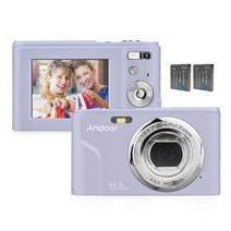 Andoer 휴대용 디지털 카메라 48MP 1080P 2.4인치 IPS 화면 16X 줌 자동 초점, 보라