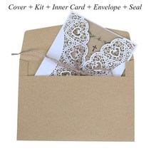 웨딩 인사말 카드 사용자 정의 로프 레이저 컷 대마 파티 장식, [01] 1pcs White Cover