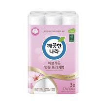 깨끗한나라 3겹 데코 벚꽃 프리미엄 천연펄프 27m 30롤 롤화장지, 1팩