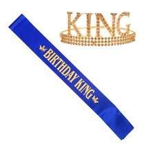 파티짱 왕관 티아라 왕관 머리띠 어깨띠 생일 파티 용품, KING 생일 어깨띠 왕관 세트