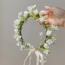 은방울 꽃 아기 화관 조화 꽃 셀프 웨딩 파티 브라이덜샤워 50일 백일 돌잔치 촬영 소품, 화이트 단품