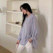 여성 아방한 루즈핏 블라우스 물결소매 9부 파스텔톤