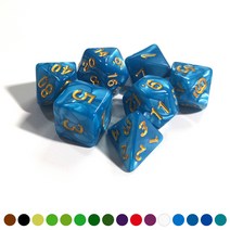 꽁스 마블링 다면체 주사위 7종 세트, 단색-피코크블루(금색글자)