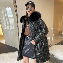 경량 코트 여성 트렌치 유광롱패딩 롱패딩 데코 덕다운