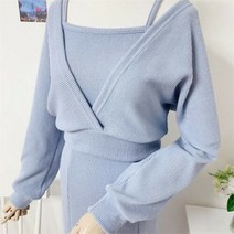 셀러허브(잡화) 여자 머메이드원피스 끈나시 긴팔티 세트