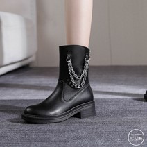 도오빠 여성 부츠 워커 미들부츠 후방 지퍼 사이드 체인 베이직 무지 키높이 4CM 통굽 하이탑 발편한 여자부츠