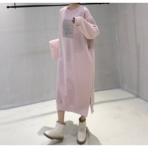 써나언니 기모 원피스 라운드넥 더블 코끼리 캐릭터 캐주얼 데일리 겨울