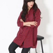 박시한 체크 여성 롱남방 셔츠 원피스 여자오버핏셔츠