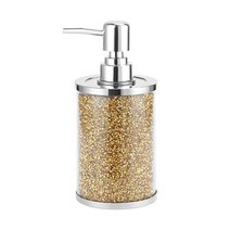 반짝이는 크리스탈이 있는 유리 비누 디스펜서 리필 가능한 디스펜서 로션 비누 손 비누 주방 세제 욕실 주방용 스테인리스 스틸 펌프 포함 (골드)