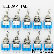 10 개/몫 블루 미니 MTS-102 3 핀 SPDT ON-ON 6A 125VAC 소형 토글 스위치