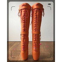 까치발 킬힐 폴댄스 플레져힐 이그조틱 오렌지 하이 가보시 통굽 스트랩 부츠 포인 드랙퀸
