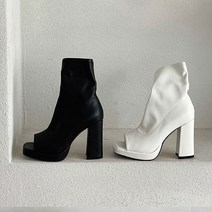 오픈토 스판 가보시 통굽 삭스부츠힐