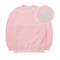 MLB 로고 베이직 후리스 오버핏 맨투맨 NY L.Pink