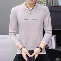 가바바 남성 가을 니트 얇은 깔끔한 레터링 스웨터 라운드 긴팔티 G55659