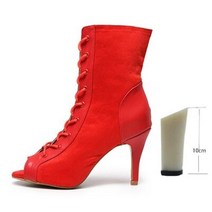 댄스화 라틴댄스구두 라틴댄스화 여성 플란넬 라틴 댄스 슈즈 블랙 레드 소프트 솔 바차타 살사 레이스 업 볼룸 여성화, 없음, red-new 10cm+7