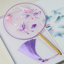 전통 투명자수 고급 품격있는 부채, 보라, 1개