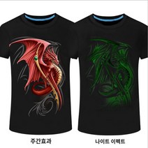 오토바이 라이딩 티셔츠 여름 3D 프린팅 야광 반팔 애니멀 해골 록 메탈 개성 트렌드 루즈핏 빅사이즈, L/175 130-150근, 06 레드 드래곤 야광반팔
