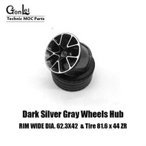 중국레고 하이테크 휠 허브 림 와이드 직경 4 개 816 빌딩 블록 벽돌 자동차에 맞는 62342 및 타이어 4208344 스트레이트 트레드, Dark Silver gray+4 Pieces