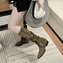 첼시 장원영 뉴진스 스웨이드 웨스턴 셔링 부츠 롱 굽낮은 셔링 술도녀 사복 청키 빈티지