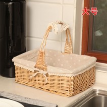 우드 도트 피크닉 물과일 꽃바구니 등나무라탄 전원 수납바구니 카메라 2897502263, 원목색 린넨 큰사이즈