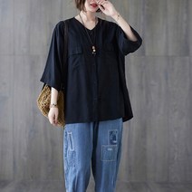 반팔 블라우스 티셔츠 브이투포켓BL