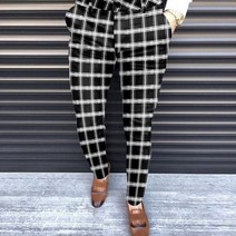 2022 남성 슬림 피트 격자 무늬 프린트 지퍼 캐주얼 패션 긴 바지 바지 사무실 데일리 작업 스타일 기질 바지 빠른 배송