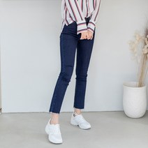 클로니아 위빙기모 베이직 심플 진청 밑단컷팅 일자진 EM9W18